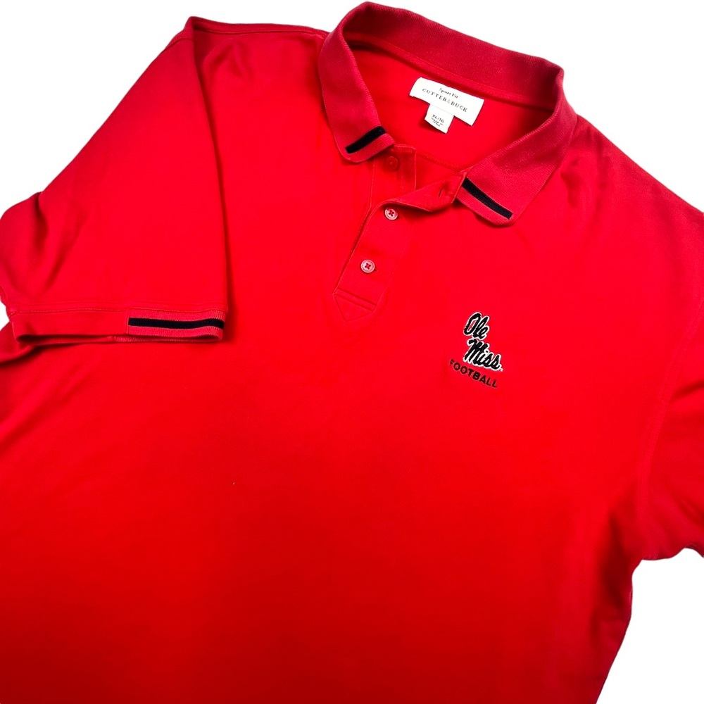 Cutter & Buck Polo Shirt Men's XL Red Ole Miss Rebels Football Sport Fit Golf